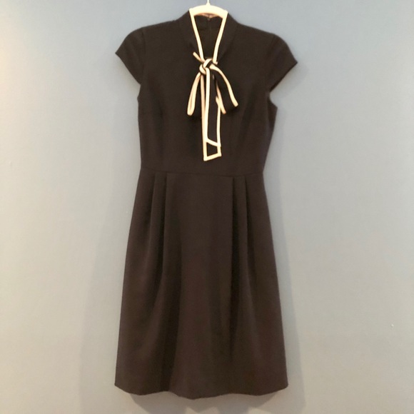 J.Crew tie-neck navy dress in Italian wool crepe - Picture 2 of 7